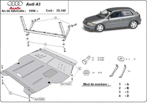 Scut motor metalic Audi A3 8L 1996-2003