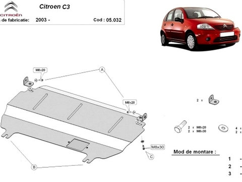 Scut motor metalic Citroen C3 2003-prezent