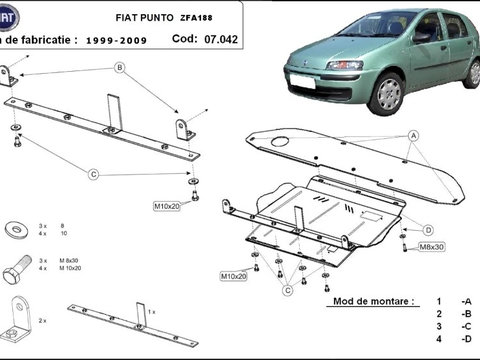 Scut motor metalic Fiat Punto I, II 1993-2011