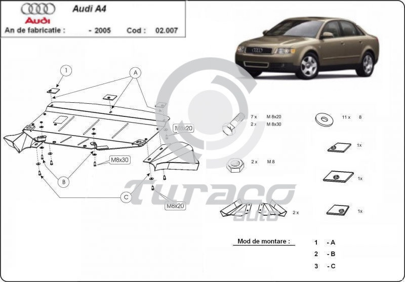 Scut motor metalic frontal Audi A4 B6 1995-2000