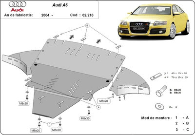Scut motor metalic - laterale incluse Audi A6 C6 2