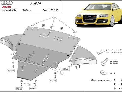 Scut motor metalic - laterale incluse Audi A6 C6 2004-2011
