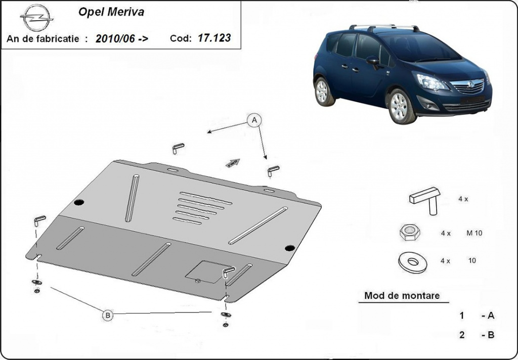 Scut motor metalic Opel Meriva B 2010-pr