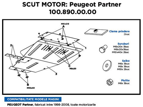 Scut Motor Metalic Peugeot 1998-2008. Toate Motorizaril Asam 100.890.00.00 65521
