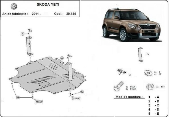 Scut motor metalic Skoda Yeti 2011-2017