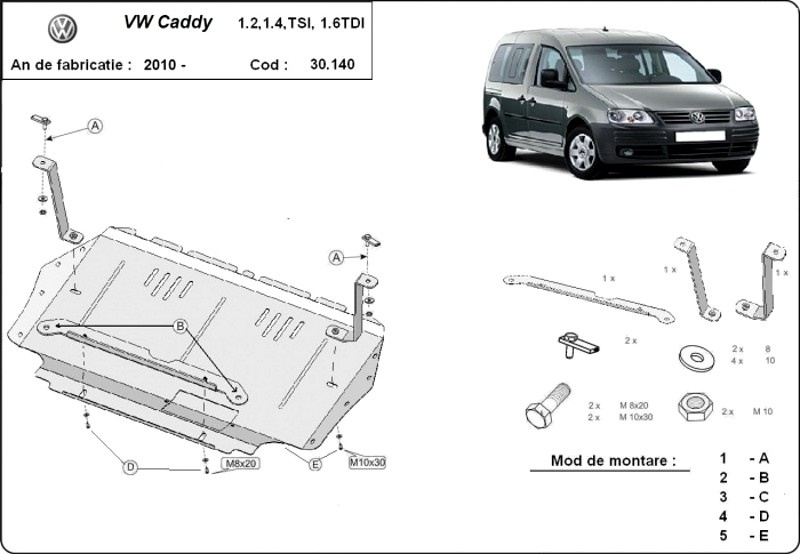 Scut motor metalic VW Caddy 1.2, 1.4TSI, 1.6 tdi 2010-2012