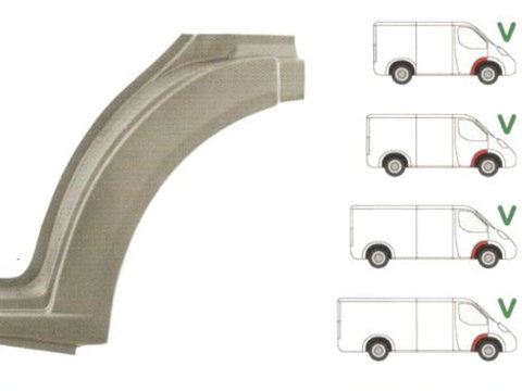 Segment reparatie aripa interior, fata Ford Transit, 05.2000-04.2006, parte montare Segment reparatie aripa fata, partea din spatele rotii cu segment prag, dreapta, 32470215, Aftermarket