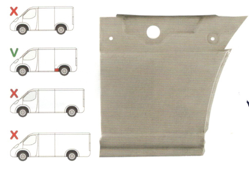 Segment reparatie aripa spate Mercedes Sprinter 2006-, VVW Crafter 2005- , L=3265 Partea Stanga, Spate ,lungime 410 mm, inaltime 393 mm in fata rotii Model Standard
