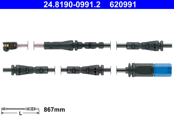 Senzor de avertizare,uzura placute de frana puntea spate (24.8190-0991.2 24819009912 ATE) BMW 5|6