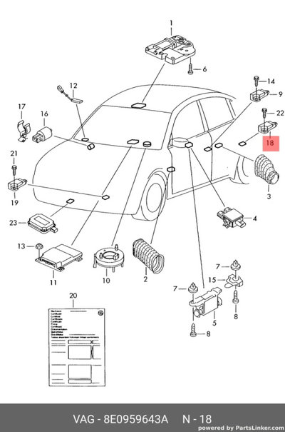 Senzor impact lateral airbag 8E0959643A Audi A4 B6