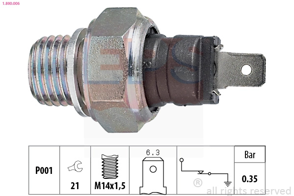 Senzor presiune ulei EPS 1.800.006 compatibil cu SAAB 900 I (AC4, AM4) B202XL; B202L 1985cc 160cp 118kW 1980 1981 1982 1983 1984 1985 1986 1987 1988 1989 1990 1991 1992 1993