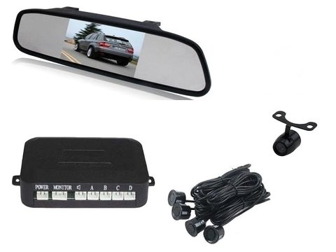 Senzori parcare + camera marsarier cu display in oglinda 5" -Premium