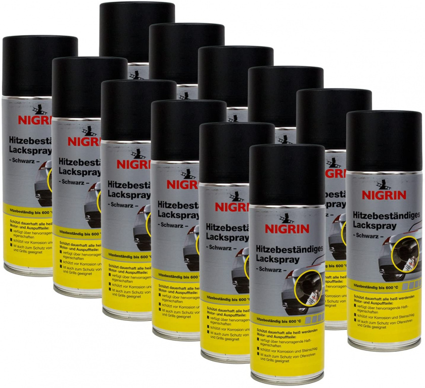 Set 12 Buc Nigrin Spray Vopsea Rezistent Termic Negru 600°C 400ML 74117