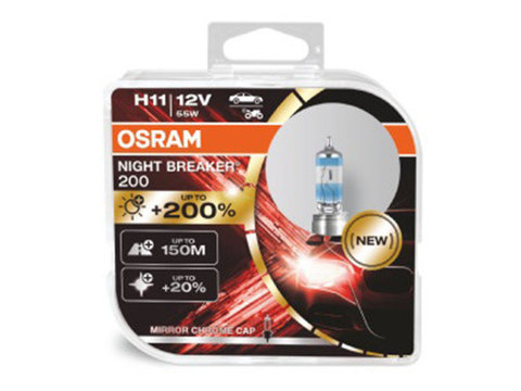 Set 2 Becuri 12v H11 55 W Night Breaker +200% Osram Ams-Osram Cod:64211nb200-Hcb