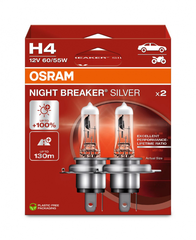 SET 2 BECURI 12V H4 60/55 W NIGHT BREAKER SILVER +