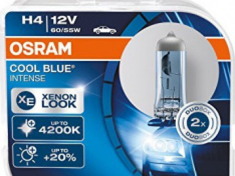 Set 2 becuri auto cu halogen Osram H4 12 60/55W P43t Cool Blue Intense Box 4200K