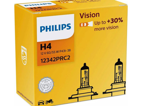 Set 2 Becuri Far H4 P43t 60/55w 12v Vision Philips Philips Cod:12342prc2