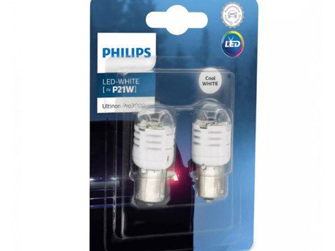 Set 2 Becuri Led Exterior 12v P21 White Ba15s Ultinon Pro3000 Si Philips Philips Cod:11498u30cwb2