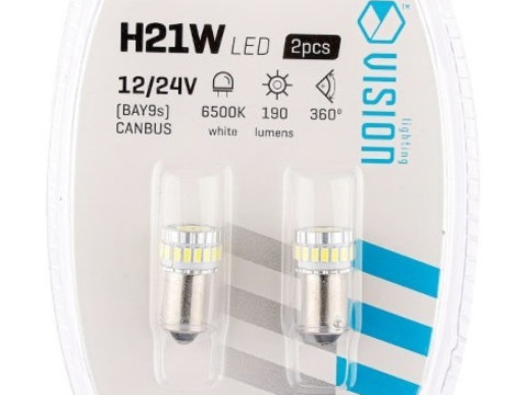 Set 2 Buc Bec Led Vision H21W BAY9S 12/24V 18 X Led SMD, Nepolar, Canbus, Alb 58244