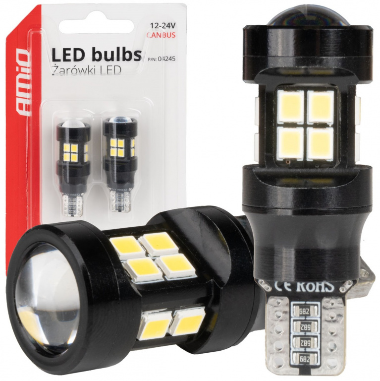 Set 2 Buc Led Amio T15 12V / 24V W16W 15 SMD 2835 Canbus Alb 5500K 04245