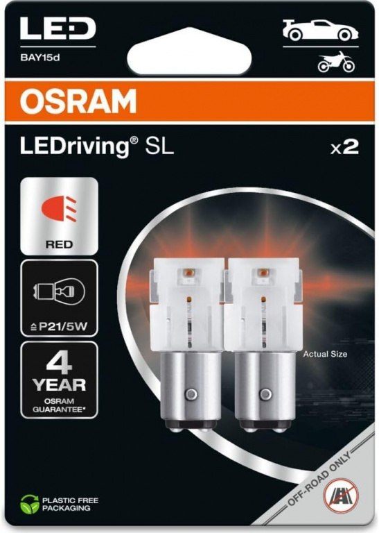 Set 2 Buc Led Osram P21/5W 12V Rosu Blister 7528DR