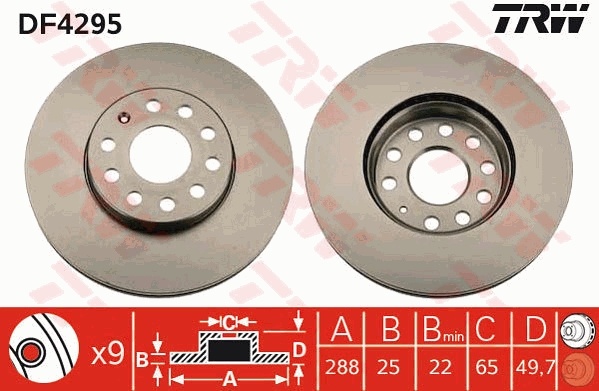 Set 2 discuri frana fata trw r288mm pt audi,seat,skoda,vw