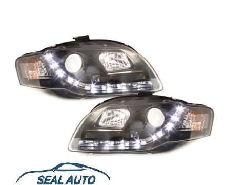 Set 2 faruri D-LITE compatibil cu AUDI A4 B7 (`04-`08) echipate cu lumina de zi LED negru