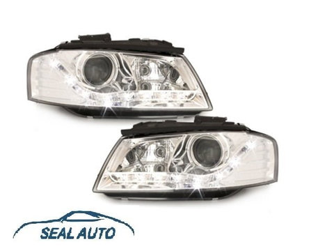 Set 2 faruri DAYLINE LED compatibil cu AUDI A3 8P 03-08 crom