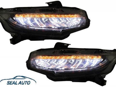 Set 2 faruri Full LED compatibil cu HONDA Civic Mk10 (FC/FK) (2016-Up) Sedan &amp; Hatchback Semnalizare Dinamica