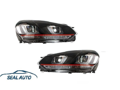 Set 2 faruri LED compatibil cu VW Golf 6 VI (2008-up) Golf 7 U Design With Red Strip GTI semnal LED dinamic