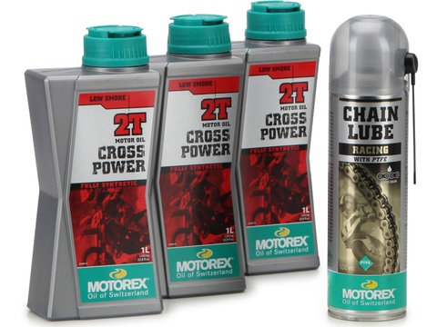 Set 3 Buc Ulei Motor Motorex Cross Power 2T 1L MTR308092 + Spray Lubrifiant Lant Motorex Chain Lube Racing 500ML MO 163558