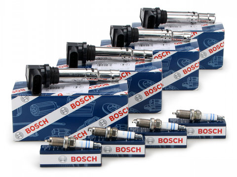Set 4 Buc Bobina De Inductie Bosch + Set 4 Buc Bujie Bosch Audi A1 2010-2015 4 X 0 986 221 023 + 4 X 0 242 240 665