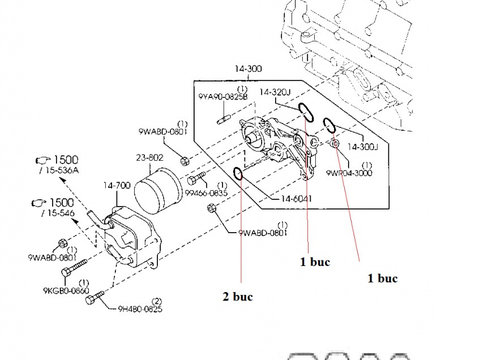 Set 4 Garnituri/Oringuri suport filtru/termoflot pentru Mazda 3 ,6 , CX7