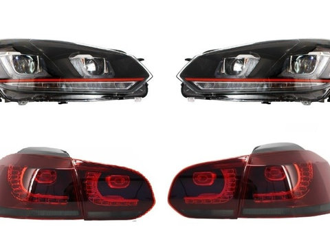 Set 4 piese, faruri LED compatibil cu VW Golf 6 VI (2008-2013) Golf 7 U Design With Red Strip GTI LED dinamic cu Stopuri R20