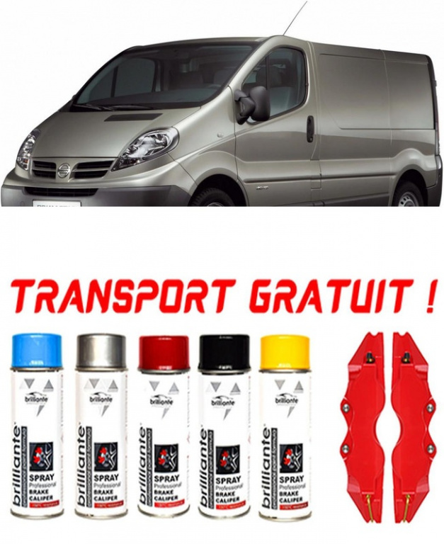 Set 5 spray de vopsea rezistenta pentru etrier auto, kit compatibil cu Nissan Primastar, Van, fabricat din 2002 - 2016 - rosu albastru negru argintiu galben set-spray-etriere605