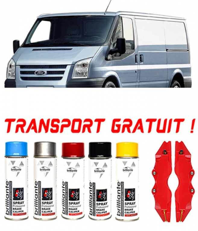 Set 5 spray de vopsea rezistenta pentru etrier auto, kit compatibil cu Ford Transit Connect II, Van, fabricat din 01.2014 - Prezent, 5 Locuri - rosu albastru negru argintiu galben set-spray-etriere324