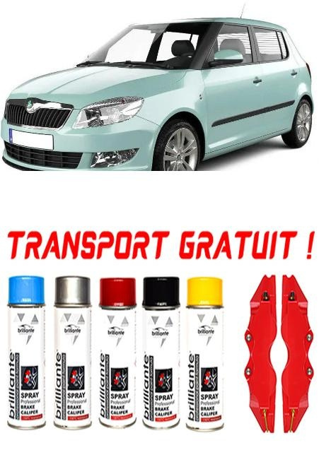 Set 5 spray de vopsea rezistenta pentru etrier auto, kit compatibil cu Skoda Fabia II fabricat din 03.2007 - 10.2014, Sedan - rosu albastru negru argintiu galben set-spray-etriere859