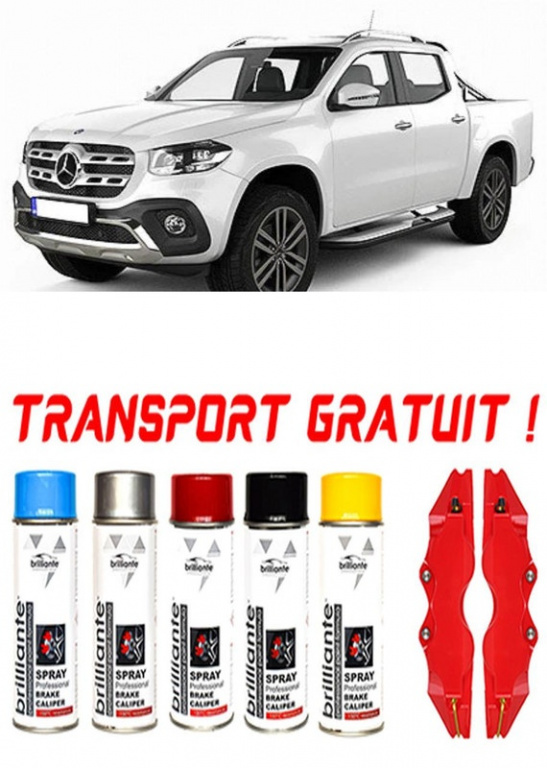 Set 5 spray de vopsea rezistenta pentru etrier auto, kit compatibil cu Mercedes Clasa X set covorase auto dedicate, din cauciuc dedicate Mercedes X-Class Clasa X fabricatie 01.2016 - prezent, caroserie pick-up - rosu albastru negru argintiu galben s