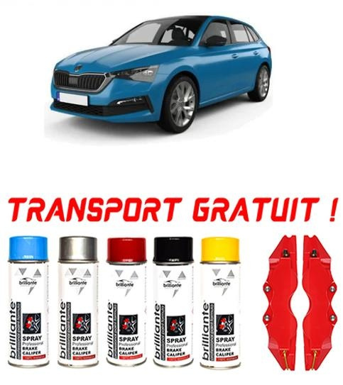 Set 5 spray de vopsea rezistenta pentru etrier auto, kit compatibil cu Skoda Scala, Hatchback, fabricat din 04.2019 - Prezent - rosu albastru negru argintiu galben set-spray-etriere904