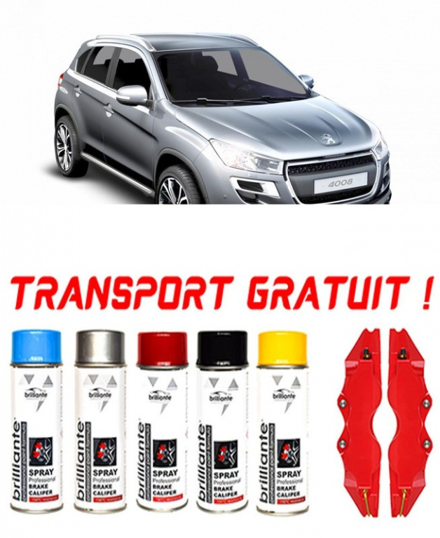 Set 5 spray de vopsea rezistenta pentru etrier auto, kit compatibil cu Peugeot 4008, Suv, fabricat din 05.2012 - 03.2017 - rosu albastru negru argintiu galben set-spray-etriere706