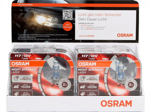 Set 8 Buc Bec Osram H7 12V 55W Night Breaker Laser Next Gen +150% Up To 150M 64210NL-HCB