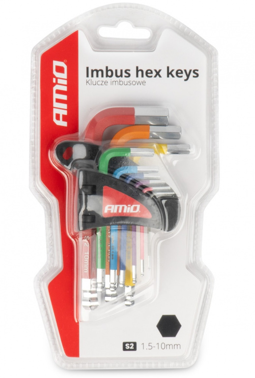 Set 9 Buc Cheie Negative Hexagonale Hex Tip L Cu Bila Scurte Color Amio 04298