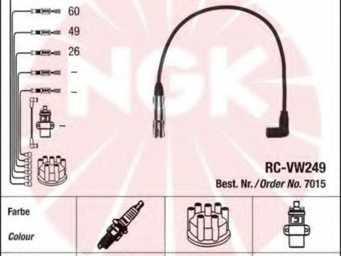 Set cablaj aprindere 7015 NGK pentru Vw Sharan Skoda Octavia Skoda Laura Seat Alhambra Audi A3 Vw Beetle Vw New Vw Novo Vw Passat Skoda Fabia Vw Golf Vw Touran Vw Caddy Vw Rabbit Vw Jetta Vw Vento Vw Bora