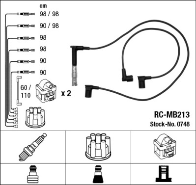 Set cablaj aprindere NGK 0748 la masina MERCEDES-BENZ S-CLASS (W140) M 119.970 4973cc 326cp 240kW 1991 1992 1993 1994 1995 1996 1997 1998