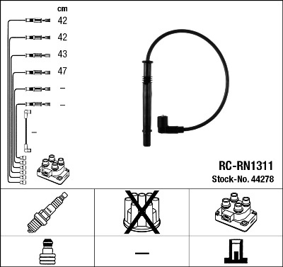 Set cablaj aprindere NGK 44278 pentru RENAULT KANGOO (KC0/1_) 1997-2006