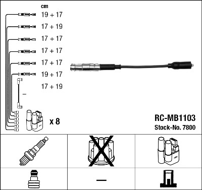 Set cablaj aprindere NGK 7800 la masina MERCEDES-BENZ E-CLASS (W210) M 113.940 4266cc 279cp 205kW 1997 1998 1999 2000 2001 2002