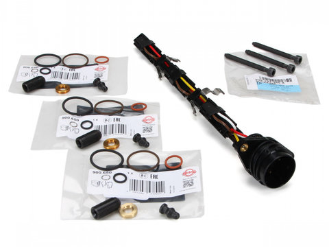 Set Cablaj Injectoare Oe Volkswagen Polo 4 9N 2001-2009 045971600 + 3 Buc Kit Reparatie Injector Elring 900.650 + 3 Buc Surub Fixare Injector Oe Volkswagen M6x64mm Pompe Düse 038103385A