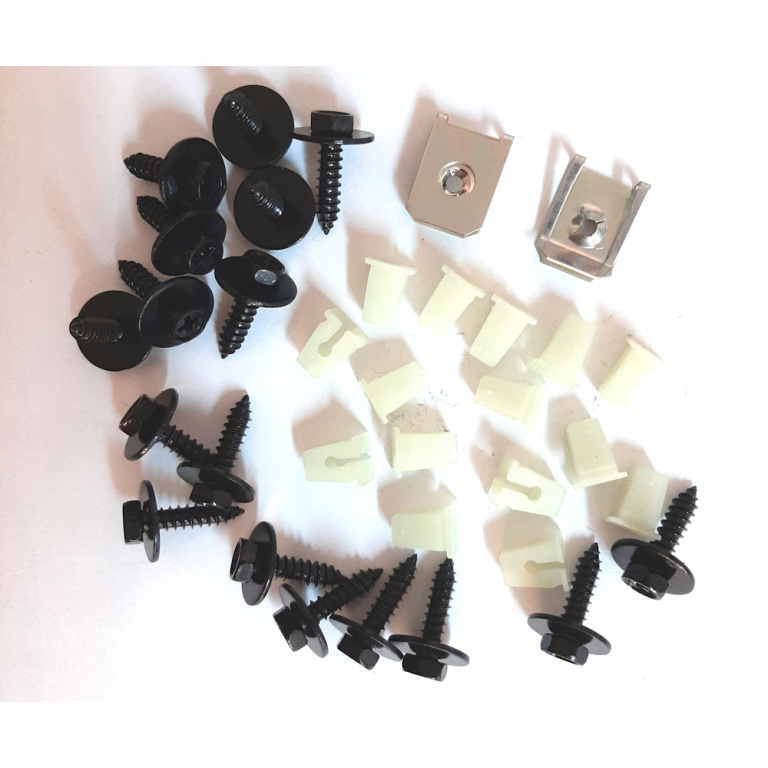 Set cleme fixare scut cutie viteze BMW Seria 5 (E60/E61), 06.2003-06.2010, 34 buc la set,Scut cutie viteze