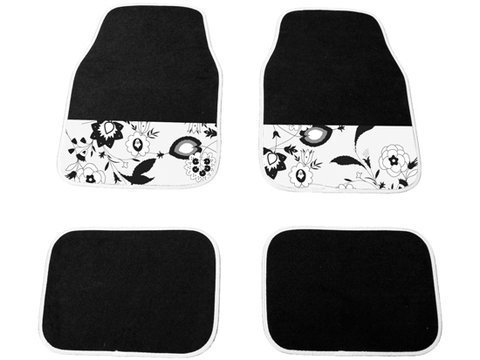 Set covorase auto din mocheta Black Flower universale, 4 buc.