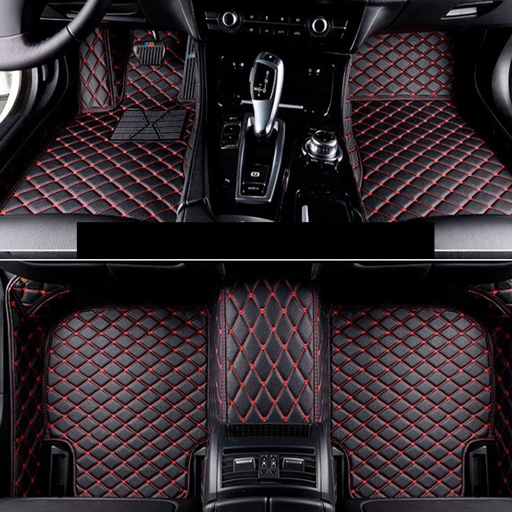 Set Covorase Auto Lux Piele Capitonaj Interior Premium Diamond Mats Bmw Seria 7 F01, F02 2008-2015 Short Negru + Cusatura Rosie 260719-4